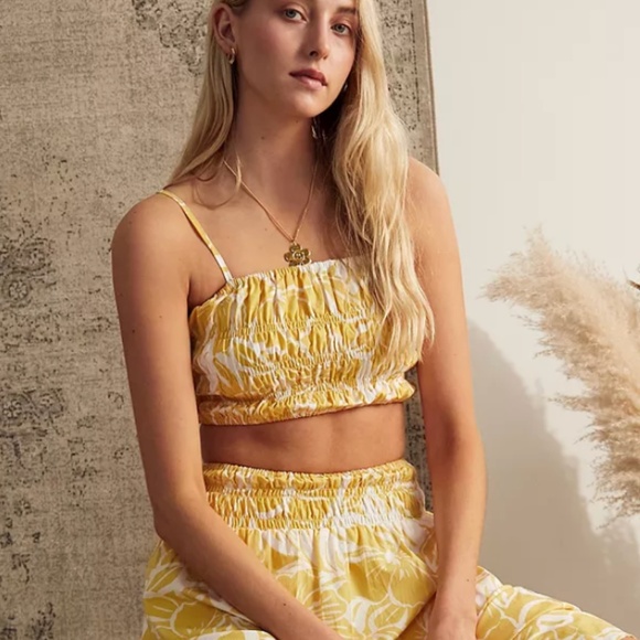 Faithfull The Brand El Marsa Floral Print Liya Crop Top Yellow/White 10 Feminine - Picture 2 of 13